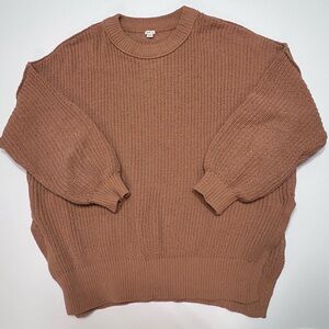 Aerie Chunky Knit Sweater Medium Oversized Balloon Sleeve Cozy Tan